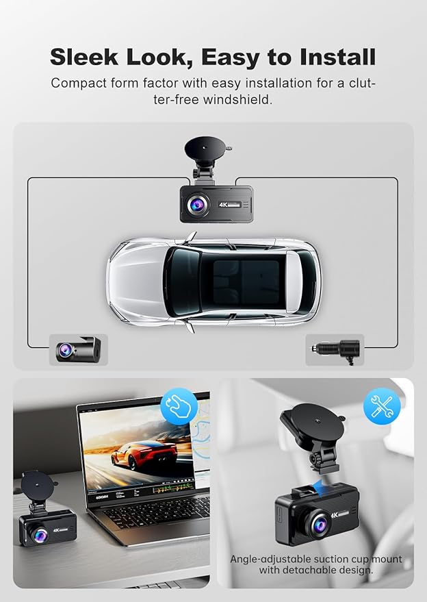 JOMISE 4K Dual Dash Cam Front and Rear,Dashcam for Cars with 3.2" Touchscreen, 64GB Card, GPS & 5.8GHz WiFi, Enhanced Night Vision, Parking Mode, Button & Touch Control, Support 256GB Max A80-T