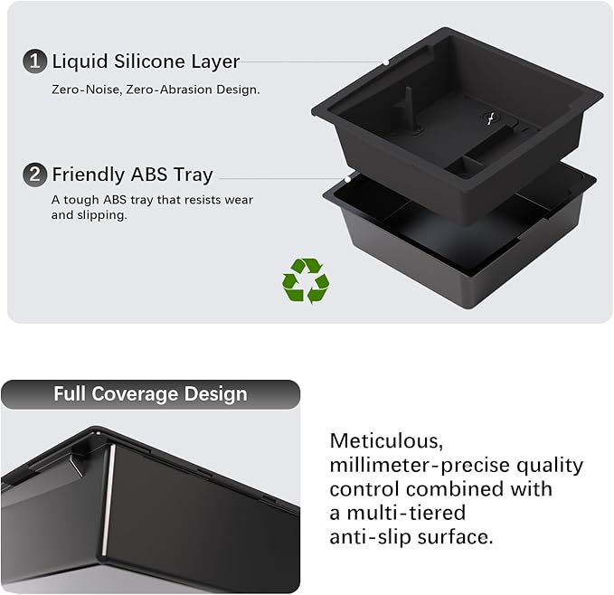 Center Console Organizer Tray for Model Y Juniper 2025 2026 & Model 3 Highland (2024-2026), Double-Layer Sliding Hidden Armrest Storage Box, Tesla Accessories (Matte Black)