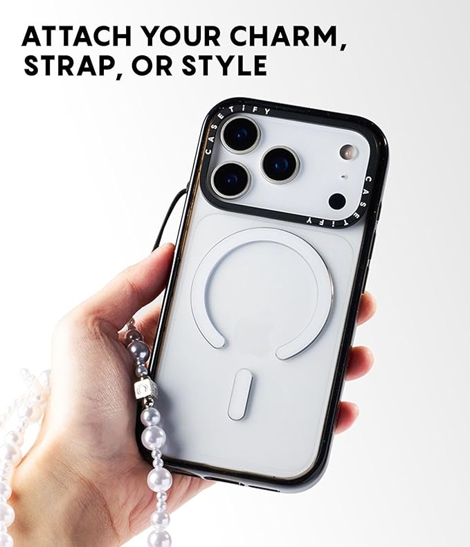 CASETiFY Impact iPhone 17 Pro Case [Slim/Compatible with Magsafe / 8.2 ft. 4X Military Grade Drop Protection] - Ribbon Play - Clear Black