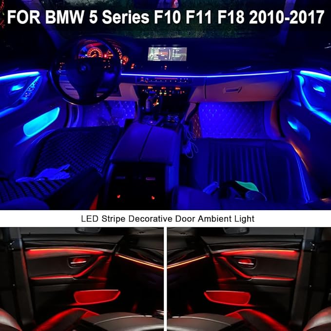 2 Colors Interior LED Stripe Decorative Door Ambient Light Blue and Orange for BMW 5 Series F10 F11 2010-2017 (Black)