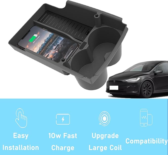 Wireless Car Charger with 10w Wireless and USB Qc3.0 Fast Charging for Tesla Model S/X (2017-2021) Center Console Charging Pad Mat Interior Accessories