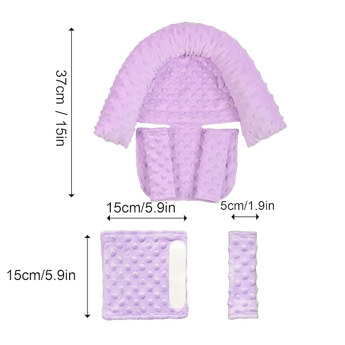 Baby Infant Head and Neck Support Pillow with Seat Belt for Car Seat -Extra Soft 3-in-1 Toddler Car Seat Insert Pad for Car Seats Purple