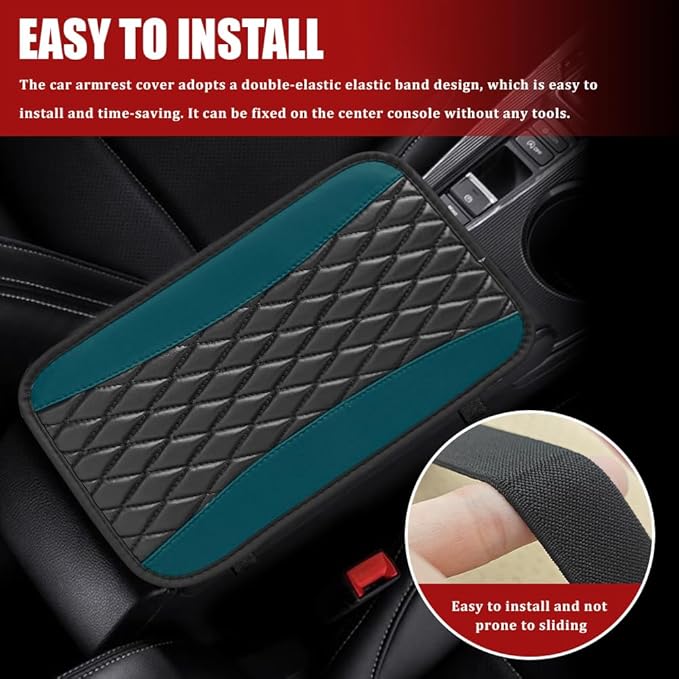 Car Center Console Cushion Pad, Armrest Cover for Car, Leather Waterproof Armrest Seat Box Cover, Auto Accessories Comfortable Arm Rest Box Cushion Pad for Most Vehicles (Dark Green)
