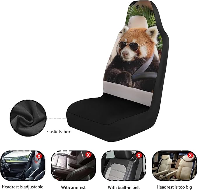 Red Panda Car Front Seat Covers 2 Pcs Cute Nonslip Car Seat Covers Front Seats Only Easy to Install and Clean Cars Accessories Universal Fit for Most Cars,SUVs,Sedans