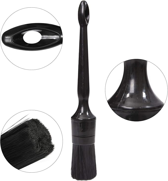 Car Detailing Brush Set, 5 Pack Auto Black Detail Brushes, Comfortable Grip and Scratch-Free Cleaning Brush for Car Interior or Exterior, Wheels, Tires, Engine Bay, Leather Seats, Door Panels, Emblems