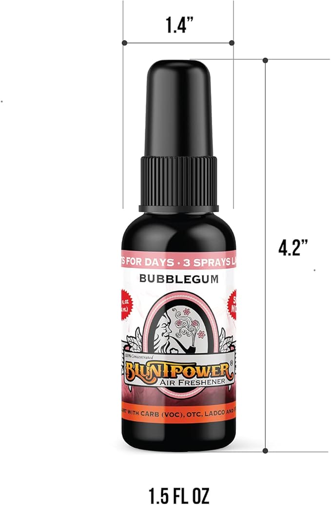 BluntPower (Bubblegum, 1 Pack) Concentrated Air Freshener for Room and Car Spray - Oil-Based Diffuser Spray Bottle - Long-Lasting Bathroom Spray, Car Freshener, & Odor Eliminator Spray