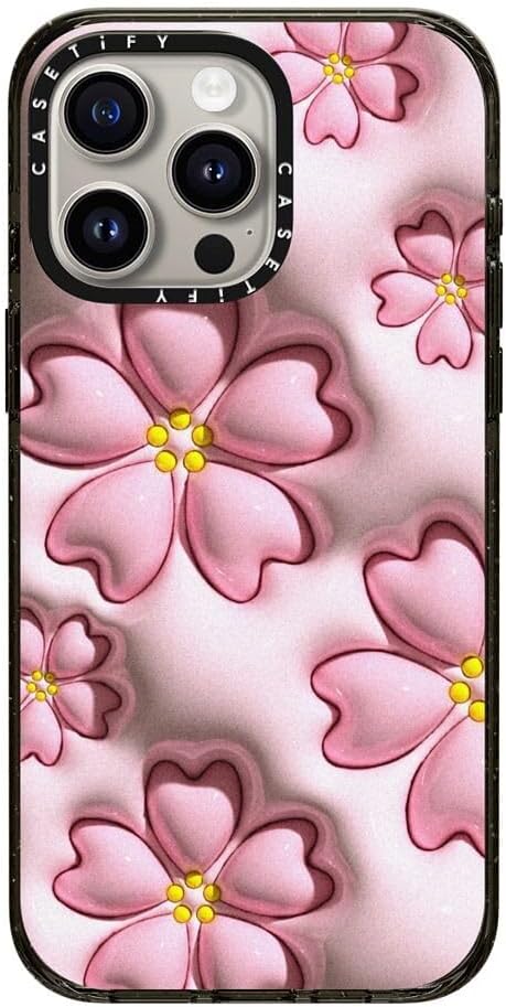 CASETiFY Impact iPhone 15 Pro Max Case [Slim/Compatible with Magsafe / 8.2 ft. 4X Military Grade Drop Protection] - Sakura - Clear Black