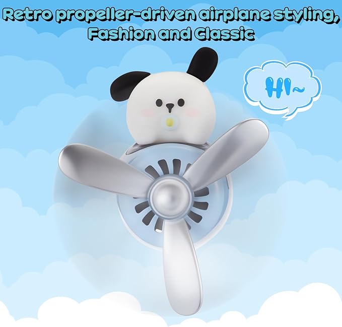 Tallew Car Air Freshener Cute Dog Car Vent Clip Diffuser with Rotating Propeller Outlet Vent 2.5" x 2.4" x 2.1" Easy to Install Included 2 Scents Aroma Tablets Aromatherapy Ornament Auto Accessories