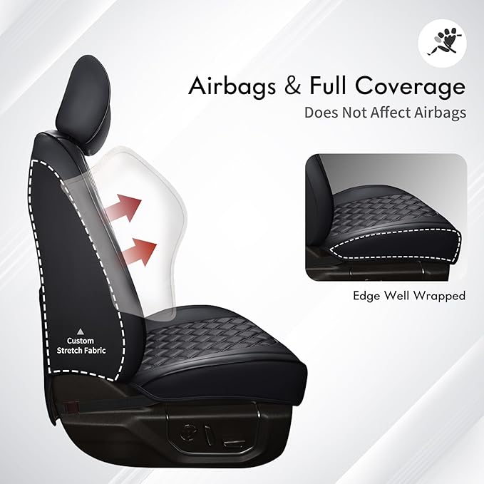 Huidasource Tacoma Front Seat Covers, Leather Car Seat Covers Custom Fit for Toyota Tacoma 2016-2023 2022 2021 Double & Crew Cab SR, SR5, Limited, TRD Pro, TRD Sport, Off-Road (Front Pair/Black)