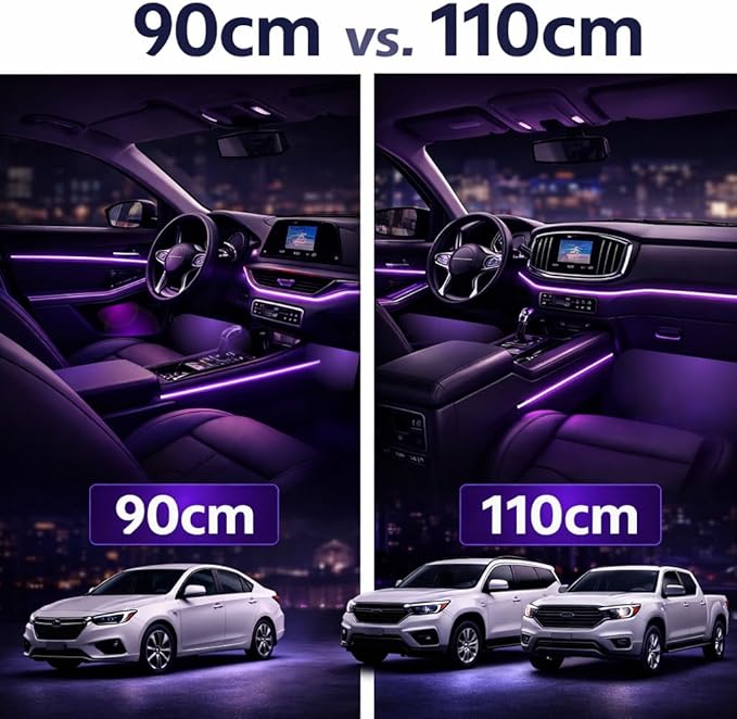KENANEK Ambient Lighting Car Interior LED Strip Lights 18-in-1, 43.31inch Acrylic Dreamcolor Car Ambient Lighting Kit with Music Sync, APP Control, Interior LED Lighting for Cars SUVs Trucks