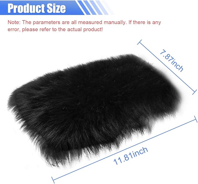 Auto Center Console Cover Pad, 11.81"x 7.87" Warm & Furry Winter Car Armrest Cover, Soft Faux Sheepskin Wool Car Armrest Seat Box Protector Cushion, Universal Interior Accessory (Black)