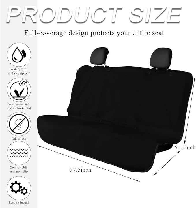 Car Towel Seat Cover, Waterproof Sweating Non-Slip Premium Soft Towel Carseat Protector, Universal Machine Washable Car Truck SUV Front Seat Cover for Gym Workout Beach Hiking (Black, Rear)