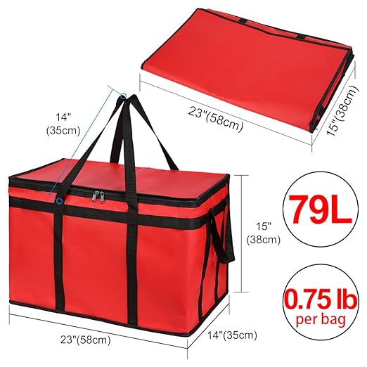 CIVJET 1-Pack Insulated Food Delivery Bag, XXX-Large Commercial Food Warmer for Delivery Drivers, Insulated Reusable Grocery Cooler/Hot Bags, Tote Bag for Shopping/Travel, Catering Bag 22x14x13, Red