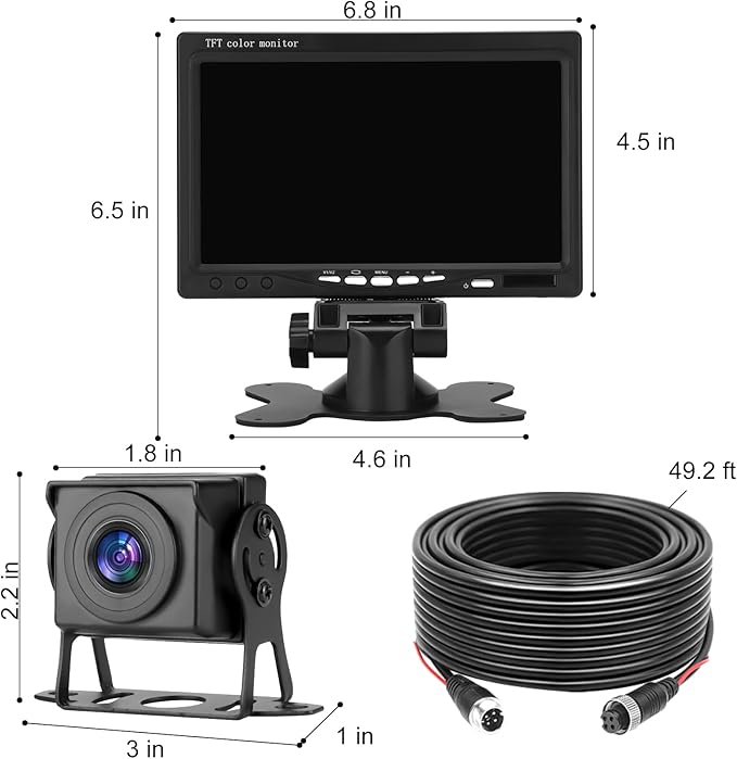 Kairiyard Truck RV Backup Camera with 7 Inch Monitor, AHD 1080P DIY Guide Lines No Delays Waterproof Wired Reverse Rear View Camera System for Car Trailer Camper