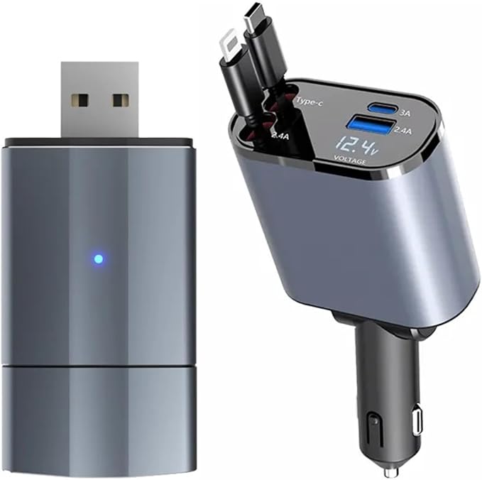 Wireless Car Play Adapter - Convert Wired to Wireless for iPhone & Android | Car Play for Vehicles 2017+ | Bluetooth Connection | Hands-Free Control | Charger with 2.6 ft. Retractable Charging Cord