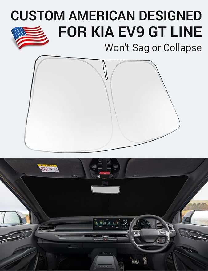 Proadsy 2026 Upgrade Windshield Sun Shade Custom Fit Kia EV9 2024 2025 2026 Foldable Front Sunshade Protector Sun Visor Blocks UV Rays Keep Car Cooler Accessories