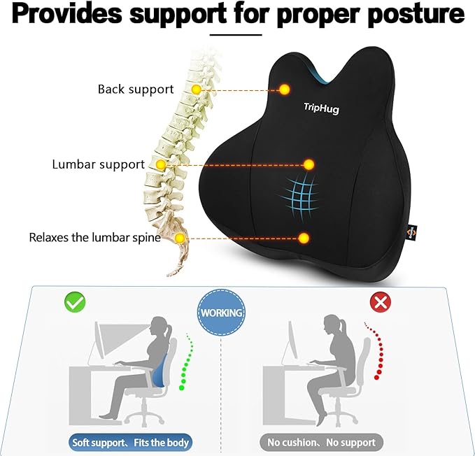 Memory Foam Lumbar Support Cushion-Ergonomic Back Support Pillow for Office Chair, Car Seat, or Long Sitting, Memory Foam Lumbar Pillow-Breathable & Comfortable, Relieves Lower Back Pressure