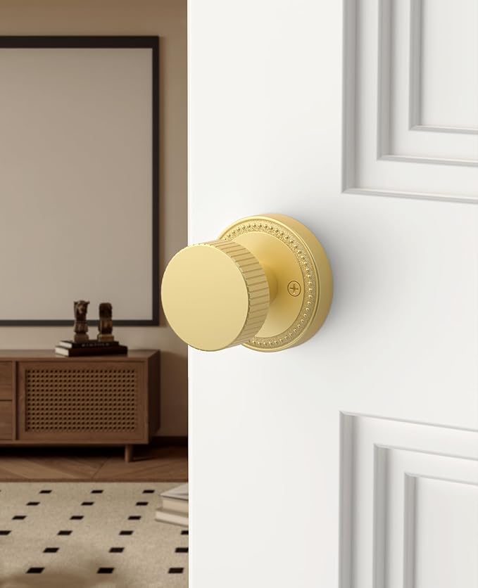 Asidrama 4 Pack Brushed Gold Dummy Door Knob, Non-Turning Decorative Door Lever with Door Knobs for Closet, French Double Doors, Pantry & Interior Push/Pull Use