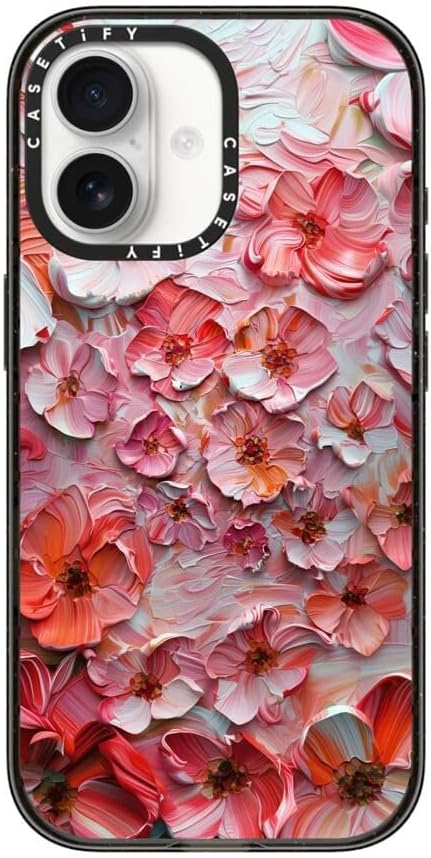 CASETiFY Impact iPhone 17 Case [Slim/Compatible with Magsafe / 8.2 ft. 4X Military Grade Drop Protection] - Barcelona Flower Rose Garden - Clear Black