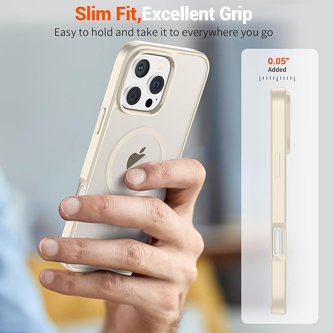 SUPFINE Magnetic for iPhone 16 Pro Case (Compatible with MagSafe) (Military Grade Drop Protection) Translucent Matte Shockproof with Anti-Fingerprint Phone Case,Antique White