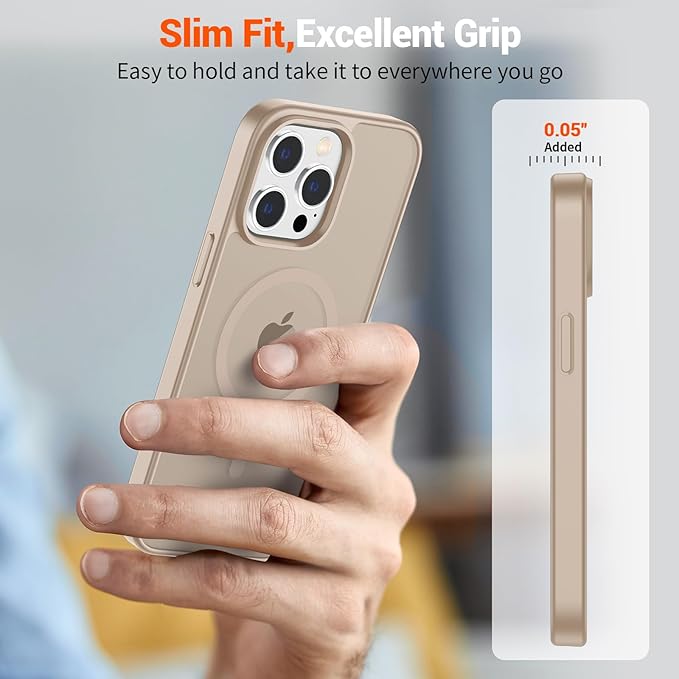 SUPFINE Magnetic for iPhone 14 Pro Case(Compatible with MagSafe)(Military Grade Drop Protection) Slim Translucent Matte Shockproof with Anti-Fingerprint Phone Case,Desert Gold