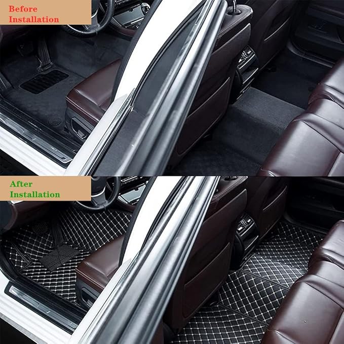 Custom Personalized Floor Mats for Cars - Luxury Full Coverage All Weather Mats, Anti-Slip Leather Mat Set, Fit for 99% of Cars, SUVs & Trucks (Red, B-Strip Shape)