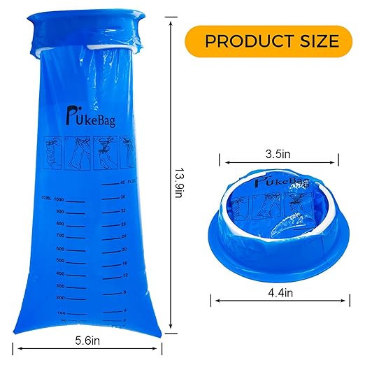 PukeBag 50 Pack Emesis Bag, Disposable Vomit Bags, Aircraft Barf Car Sickness Nausea Bags for Travel Motion Sickness