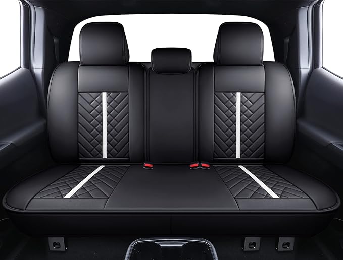Tomatoman Tacoma Seat Covers Compatible with Toyota Tacoma 2005-2022 2023 2024 2025 2026 Truck Access Crew Double Cab TRD Offroad SR5 V6 Waterproof Faux Leather Car Cushions(Full Set/Black-White)