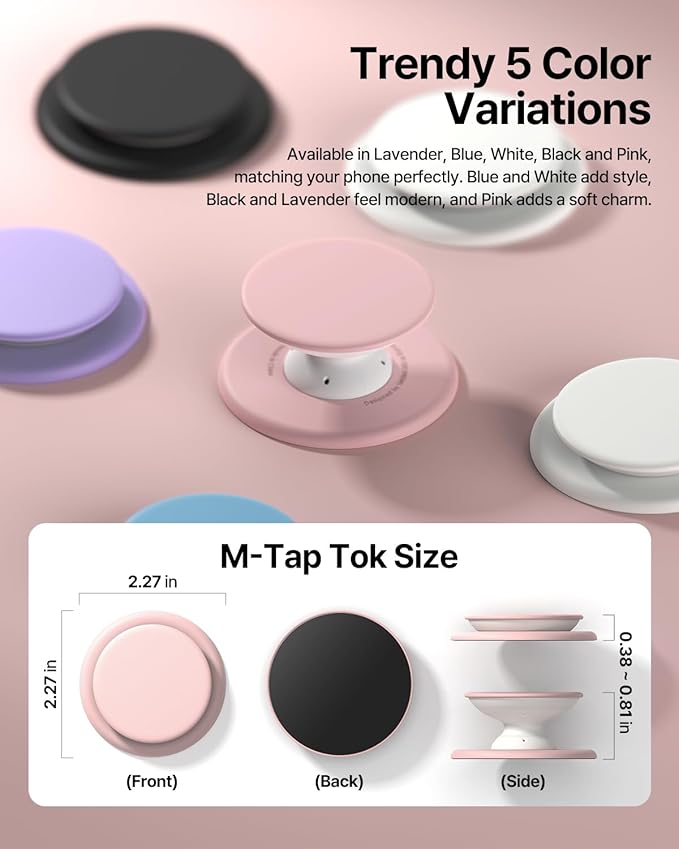 Sinjimoru for MagSafe Phone Grip, Soft Silicone Magnetic Finger Grip for iPhone 17/16/15/14/13, Comfortable One-Touch Holding, M-Tap Tok Pink
