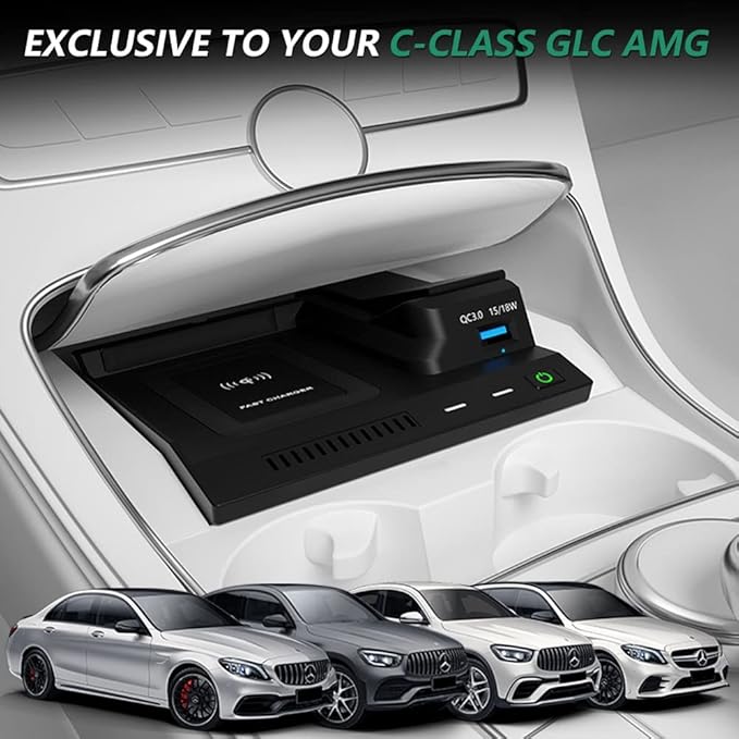 Wireless Car Charger for Mercedes Benz C-Class GLC AMG 2015-2022, 15W Fast Charging Phone Charger Pad for Mercedes-Benz C180/C200/C260/C300/C450 GLC200/GLC260/GLC300 AMG C43/C63/GLC43/GLC63