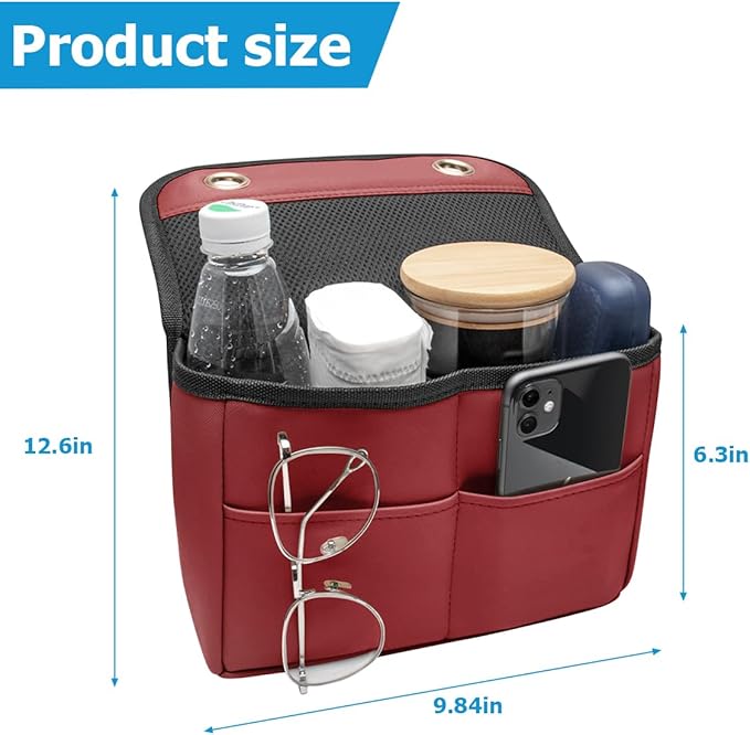 Car Seat Back Organizer, Multipurpose Leather Vehicle Backseat Hanging Bag Holder with Pockets, Large Capacity Automotive Interior Storage Box Accessories, Universal Fit (Wine Red)
