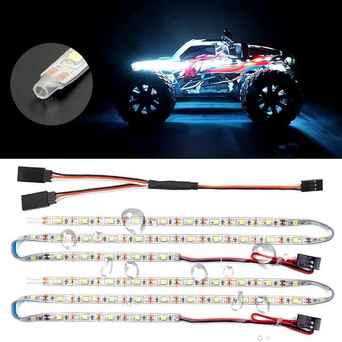 Waterproof LED Light Strips for RC Cars Trucks Airplanes Boats Drones Fixed Wing AR Wing Model Underglow Light (White)