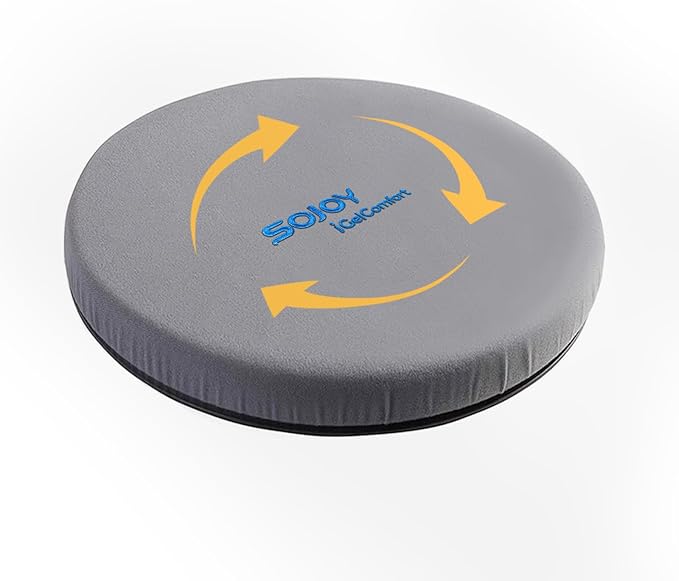 Sojoy iGelComfort Deluxe Gel Swivel Seat Cushion with Supportive Memory Foam 360 Degrees Rotating Seat Cushion for Home,Stool Chair,Office，13.5 Inches in Diameter,Dark Gray