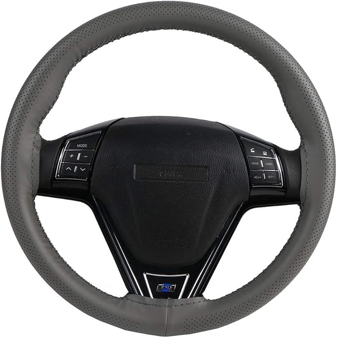 Universal Car Steering Wheel Cover Leather Breathable Design 15 Inch Diameter Cowhide Steering Handlebar Wrap Fit Most Car SUV Gray