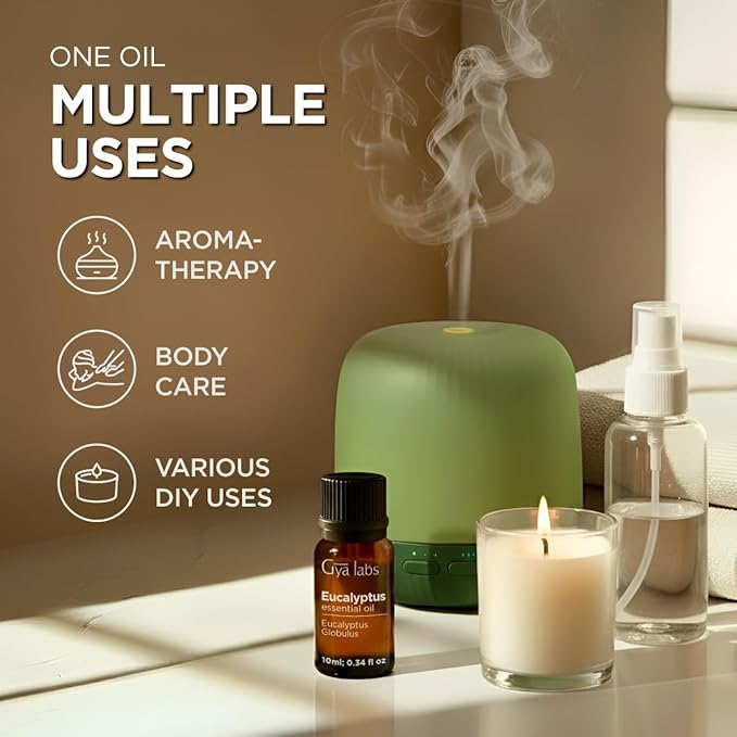 100% Pure Eucalyptus Essential Oil - 0.34 Fl Oz - Eucalyptus Oil for Hair, Skin, Diffuser, Aromatherapy & DIY Candle Making Scent