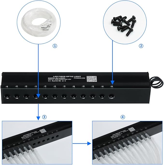 AMKI 96pcs*0.04in*13.1ft Pure White Meteor Shooting Stars Effect Fiber Optic Lights Kit,12 Holes LED MeteorLight Engine with Bluetooth+RF Remote Control 20 Meteor Modes