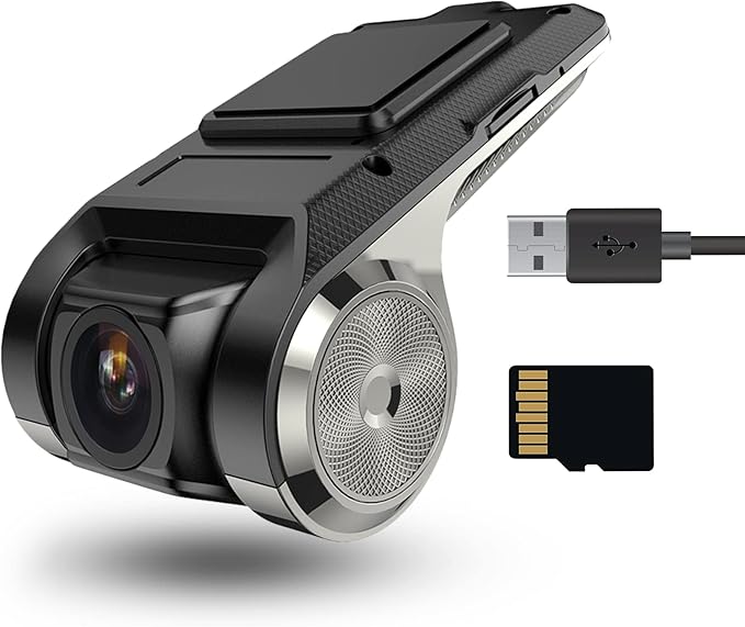 Hikity USB DVR On-Dash Camera - Loop Recording Dash Camera for Cars with 32GB SD Card 24H Parking Mode Driving Recorder LDWS FCWS Dash Cam for Android Radio Stereo GPS DVD
