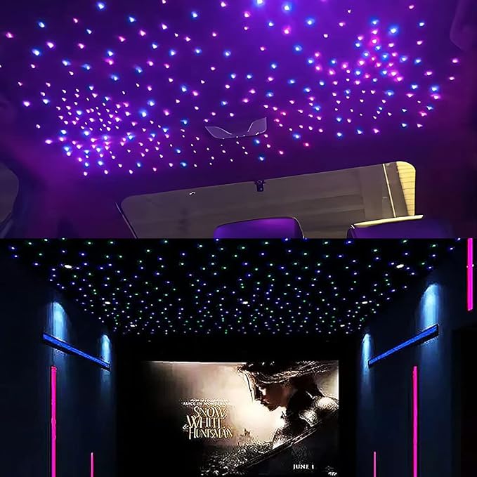 AKEPO 2 Light Color 32W Dual-Head RGBW Music Activated Fiber Optic Lights, 670pcs of Mixed Optical Fibers in 13.1ft+ Small APP Control Fiber Optic Star Ceiling Light Kit for Car Headliner Star/Home
