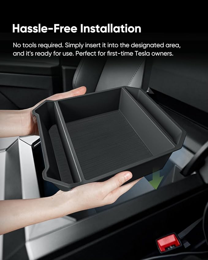 2024-2025 Tesla Cybertruck Center Console Organizer Tray | Custom-Fit Armrest Storage Box | Premium TPE Material, Reserved USB Port, Anti-Slip Design, Easy Installation