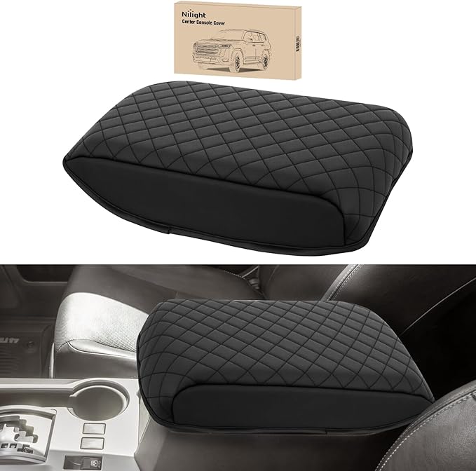 Nilight Center Console Cover Compatible with Toyota 4Runner 2010-2021 2022 2023 2024 PVC Leather Armrest Cover for Car Middle Console Cover Center Console Cushion Pad Car Armrest Box Cover,Black