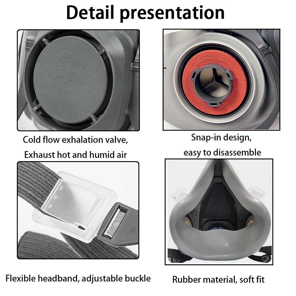 Respirator Reusable Half Face Cover Gas Mask with Safety Glasses, Filters for Painting, chemical, Organic Vapor, Welding, Polishing, Woodworking and Other Work Protection