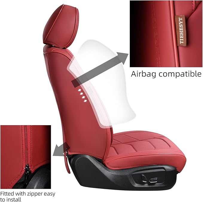 Martha Red Car Seat Covers Front Pair, Breathable Leather Automotive Front Seat Covers for Comfortable Driving, Universal Auto Interior Fit Most Kinds of Vehicles, SUV, Trucks, Sedans