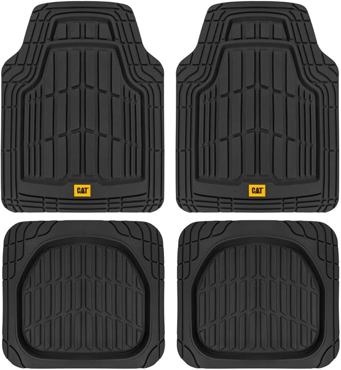 CAT PU Leather Seat Covers for Cars – (2) Front Seat Covers with (4) All-Weather Heavy-Duty Floor Mats for Trucks, Cars, & SUVs Combo Set – Car Interior Protection Liners for Car Seats and Floors