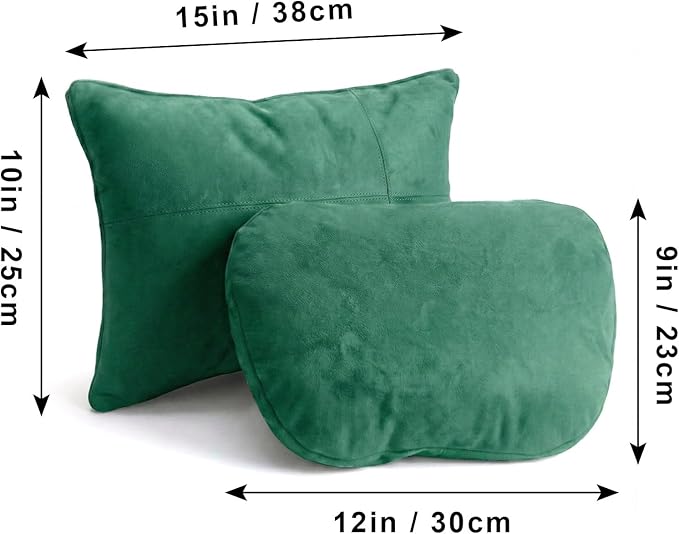 2PCS Car Pillow for Car Neck Pillow for Driving Seat Neck Support Soft Cushion Back Support Head-Rests for Vehicle Sleeping with Elastic Adjustment Strap (Green, Head and Lumbar)
