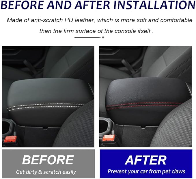 DEYTOP Center Console Cover for Jeep Wrangler JL JLU 2026 2018-2025 Armrest Cover for Jeep Gladiator JT 2020-2026 Car Cushion Protector Pad for JL&JT (NOT for JK/JKU)(Black with Red Stitches)