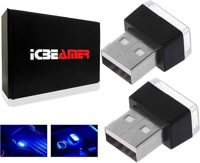 ICBEAMER USB Interface Miniature Night Light 1-Pack (Blue) | Universal Plug-in LED for Car Interior and Trunk Ambient Atmosphere