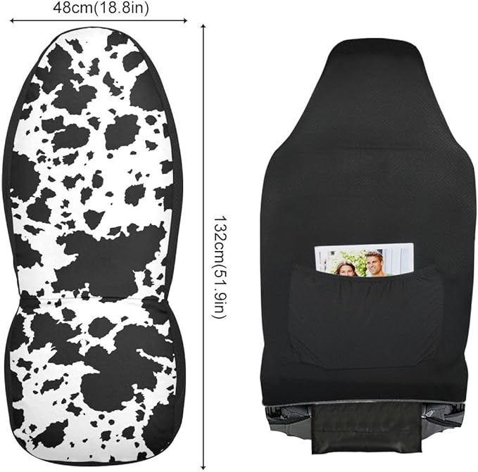Cow Print Car Seat Covers Set of 2,Rustic Spotted Milk Cow Fur Texture Black Cowhide Universal Auto Front Seat Protector for Women Cute Animal Skin Pattern Car Accessories Fit for Car Truck