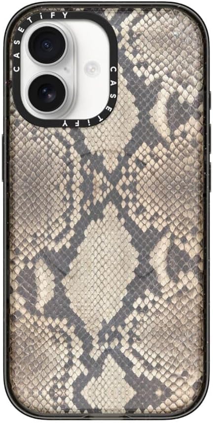CASETiFY Impact iPhone 17 Case [Slim/Compatible with Magsafe / 8.2 ft. 4X Military Grade Drop Protection] - Brown Snake - Clear Black