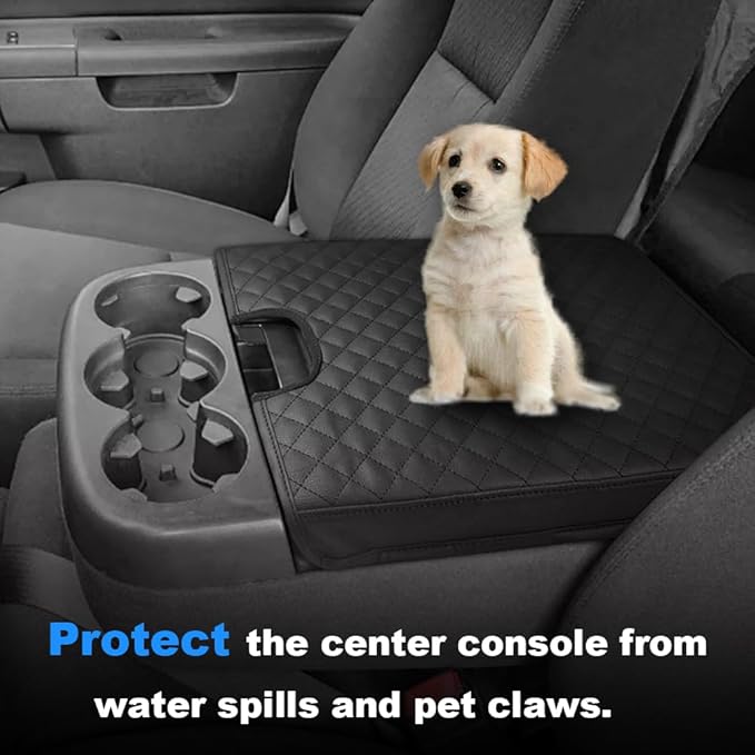 DEYTOP Center Console Cover for Chevy Silverado & Tahoe 2007-2013 Console Armrest Cover for GMC Sierra 2007-2013 Car Cushion Protector Pad (Jump Seat Console ONLY) (Blabk with Pad, 07-17 Jump SEAT)