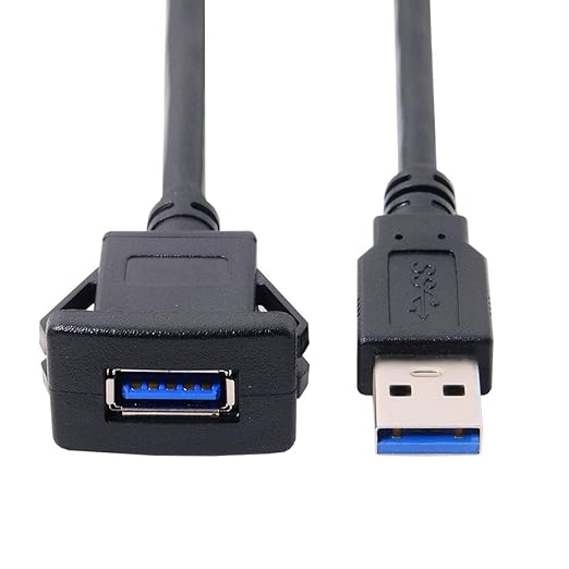 cablecc 1m Waterproof USB 3.0 Extension Latch Mount Car AUX Cable for Dashboard Panel (Single USB 3.0)